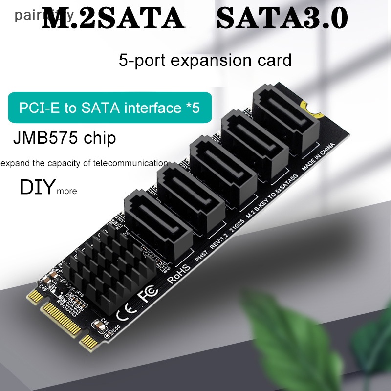 Prt M.2 NGFF B-Key SATA to SATA 3kartu Ekspanding 5port Kartu Ekspanding 6Gbps JMB575 PRT