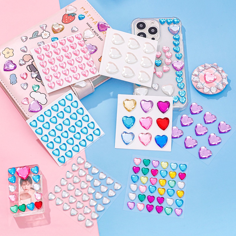 36pcs Sparkling 3D Cinta Hati Kristal Permata Stiker Mahasiswa Dekorasi DIY Shiny Diamond Stickers