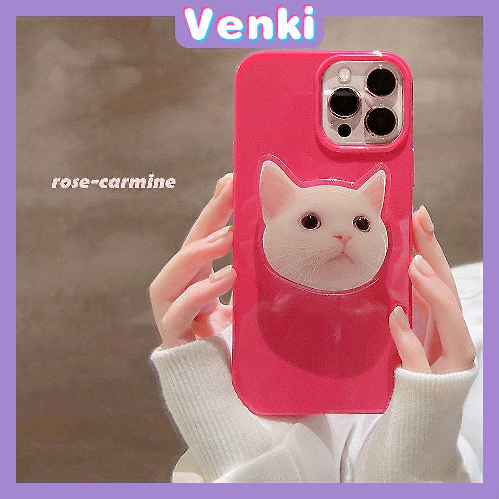 VENKI - Untuk iPhone 14 Pro Max iPhone Case dengan Kucing Lucu Dudukan Lipat Pegangan Bening Pink Glossy TPU Soft Case Tahan Guncangan kompatibel dengan iPhone 13 Pro max 12 Pro Max 11 xr xs 7 8Plus