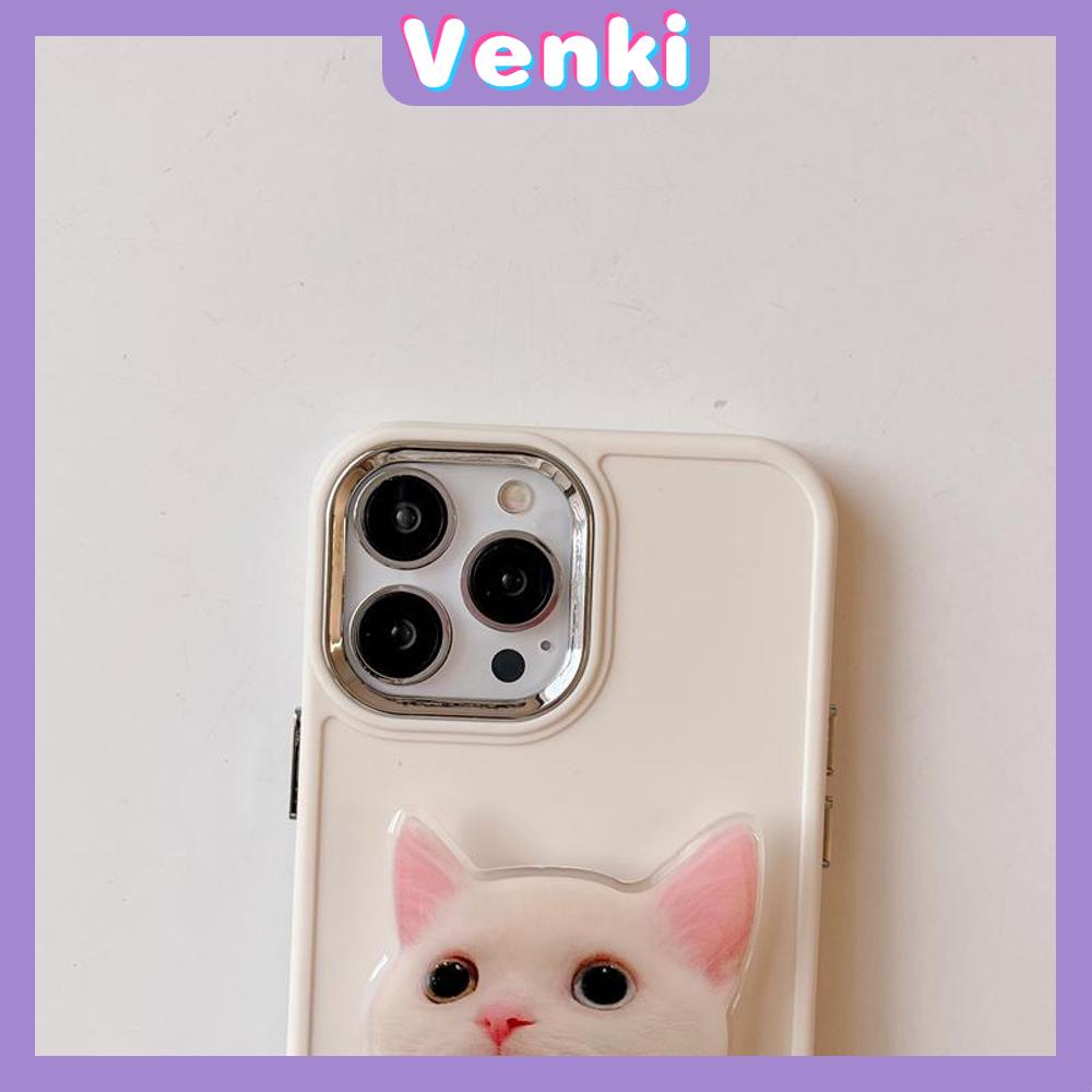 VENKI - Untuk iPhone 14 Pro Max iPhone Case dengan Kucing Lucu Dudukan Lipat Pegangan Bening Pink Plating Matte Soft Case Shockproof kompatibel dengan iPhone 13 Pro max 12 Pro Max 11 xr xs 7Plus