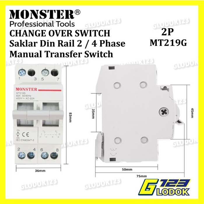 COS Change Over Switch Ohm Saklar Din Rail Model MCB 1 2 3 4 Phase