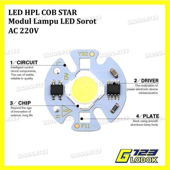 COB Star 220V 3 5 7 10 12 W LED White Putih Lampu Sorot PLN AC 25mm