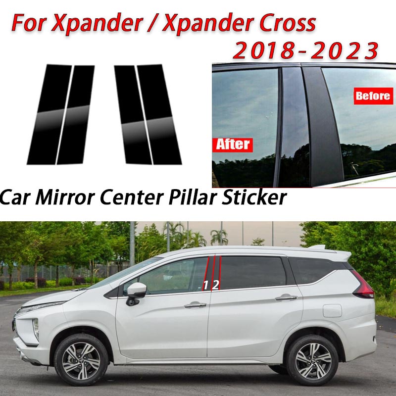 4pcs Mitsubishi Xpander/Xpander Cross Glossy Hitam Jendela Pintu Mobil Kolom Tengah B C Tiang Pilar Stiker Lis Cermin Dekorasi Film2018 2019 2020 2021 2022 2023 Aksesoris