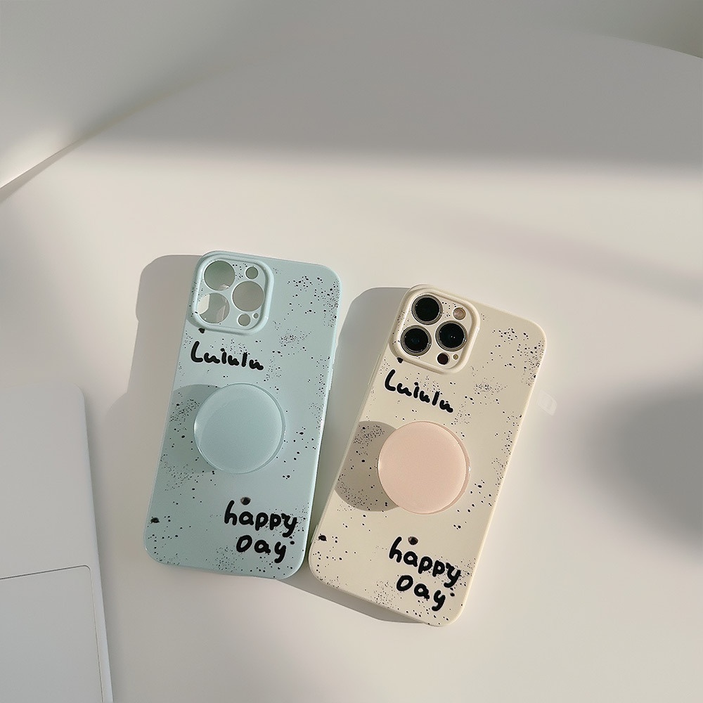 IPHONE 2warna Desain Sederhana Bintik Tinta Lembut Perlindungan Penuh Casing Ponsel Cover Dengan Holder Bulat Warna Solid Untuk Iphone11 12 13 14 PLUS PRO MAX