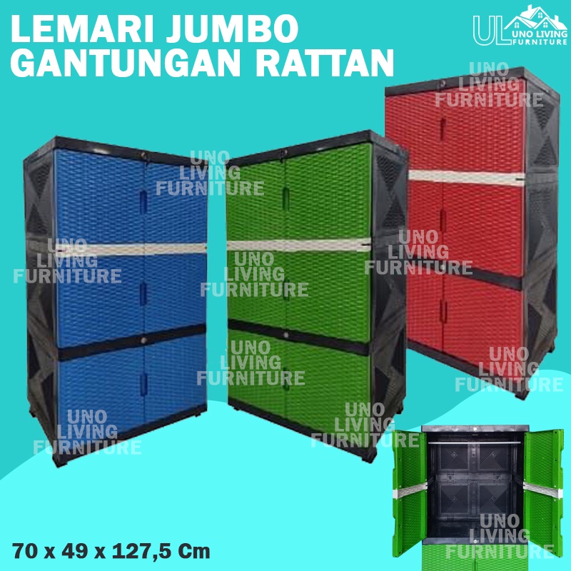 JUMBO - LEMARI PLASTIK SERBAGUNA ROTAN FULL KUNCI FULL KUNCI RATTAN LEMARI GANTUNGAN LEMARI PAKAIAN PLASTIK