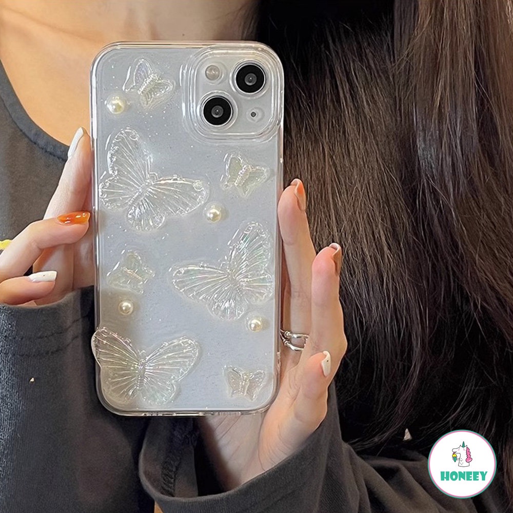 3d Butterfly Glitter Lem Bening Ponsel Case Untuk iPhone 11 Pro Max13 12 14 Pro Max XR X Xs Max7 8 Plus SE Lembut TPU Penutup Belakang