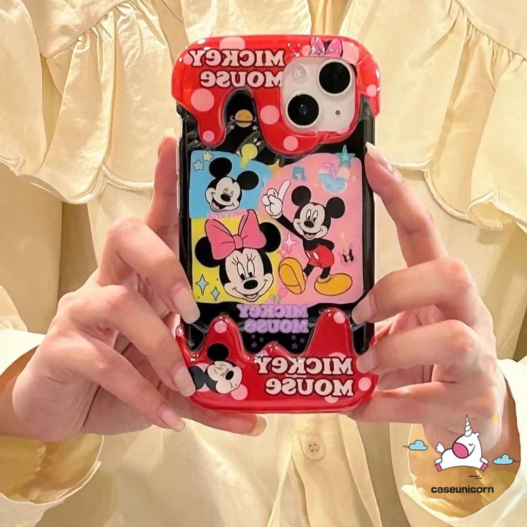 Casing Ponsel Es Krim Permen Kreatif 3D Kompatibel Untuk IPhone 7Plus 8Plus 78 Plus 11 14 13 12 Pro Max XR X XS Max Pasangan Kartun Lucu Mickey Minnie Mouse Lembut Shockproof Cover