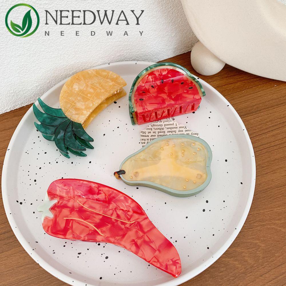 Needway   Sayur Buah Rambut Cakar Harian Retro Asam Asetat Terong Desain Fashion Nanas Gaya Korea Hair Clip