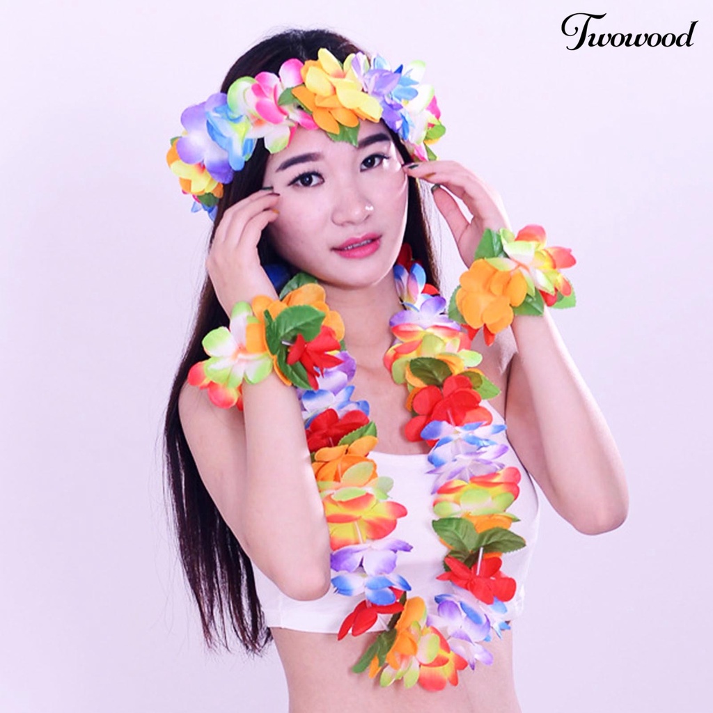 Twowood 4Pcs/Set Penebalan Warna Vibrant 80Pcs Flower Hawaii Garland Hawaii Bunga Kalung Bando Gelang Lei Perlengkapan Pesta