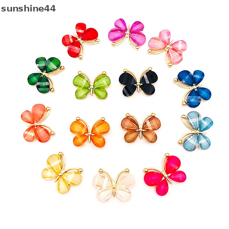 Sunshine 10pcs Kerajinan resin Metal Butterfly flatback Scrapbooking Untuk Telepon Dekorasi Pernikahan ID