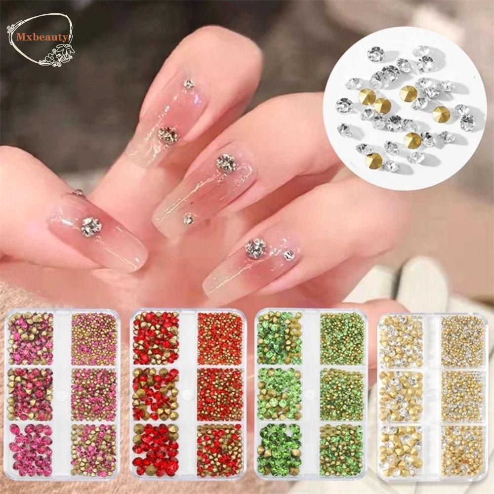 Mxbeauty Nail Rhinestones Wanita Salon Kuku Jepang Nail Art 3D Nail Drills Ukuran Campur Runcing Bawah Nail Drills