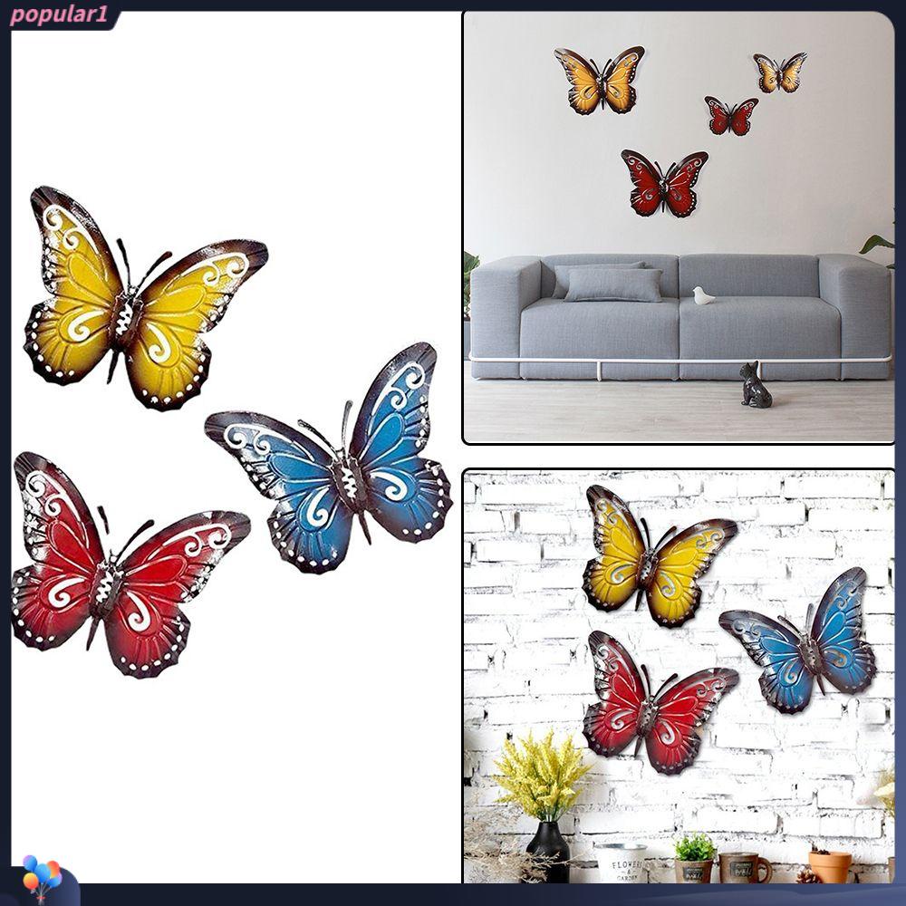 Populer 3Pcs /Set Kupu-Kupu Hiasan Dinding Ornamen Taman Logam Wall Art