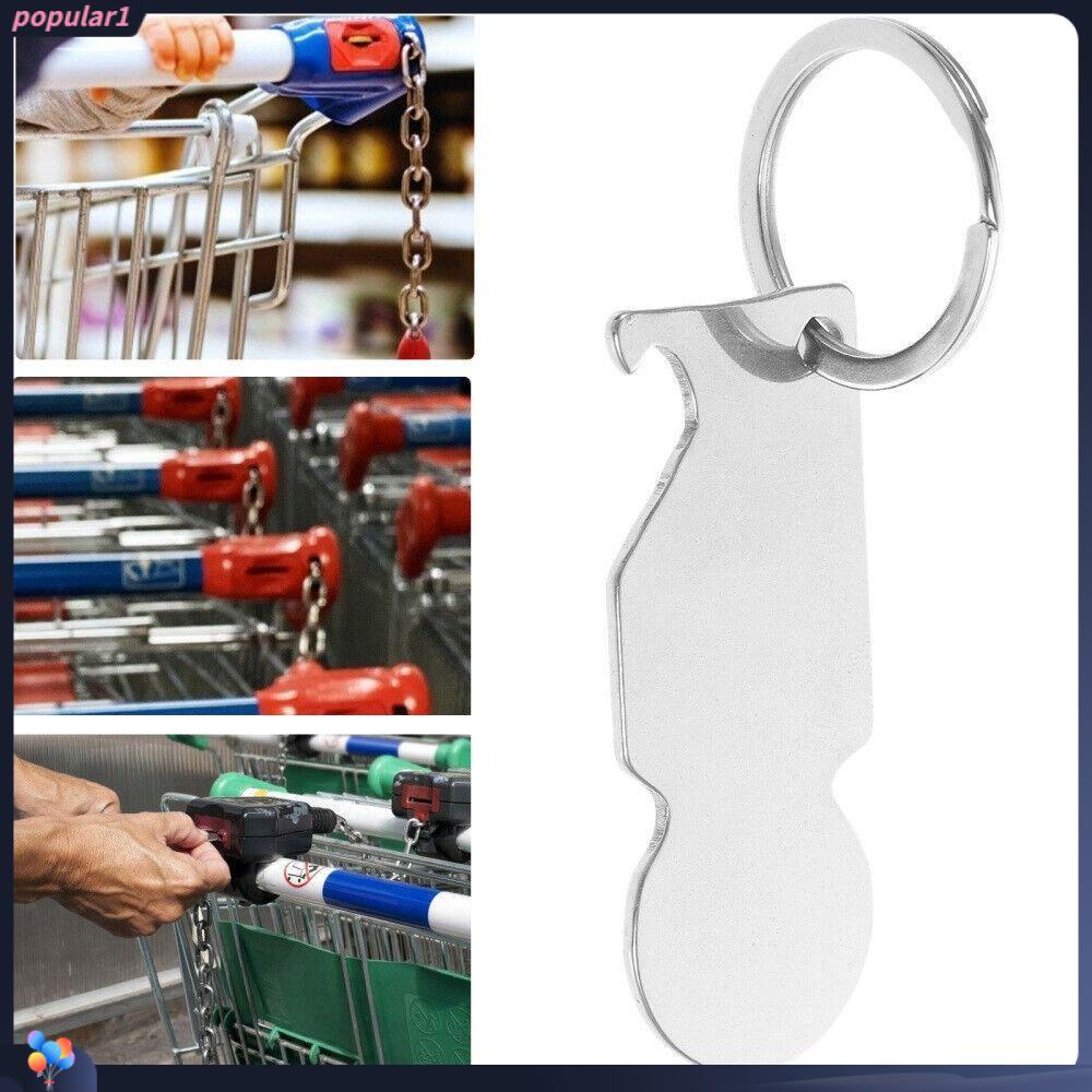 Populer 4PCS Troli Belanja Token Portable Pembuka Bir Gantungan Kunci Stainless Steel