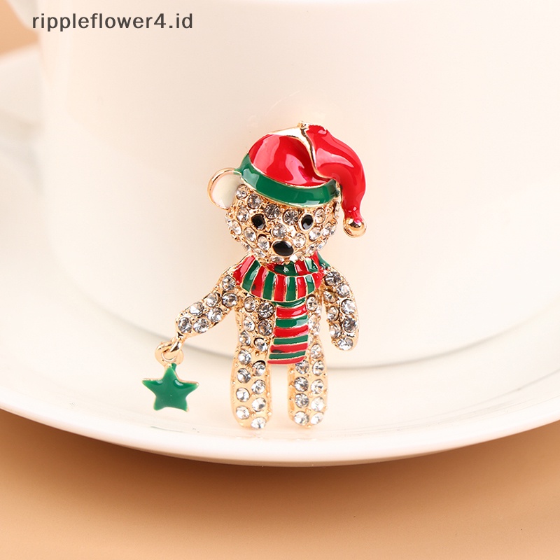 {rippleflower4.id} Kartun Penuh Berlian Imitasi Beruang Bros Untuk Wanita Enamel Topi Beruang Natal Hewan Bros Pin Hadiah Natal Perhiasan Bros~