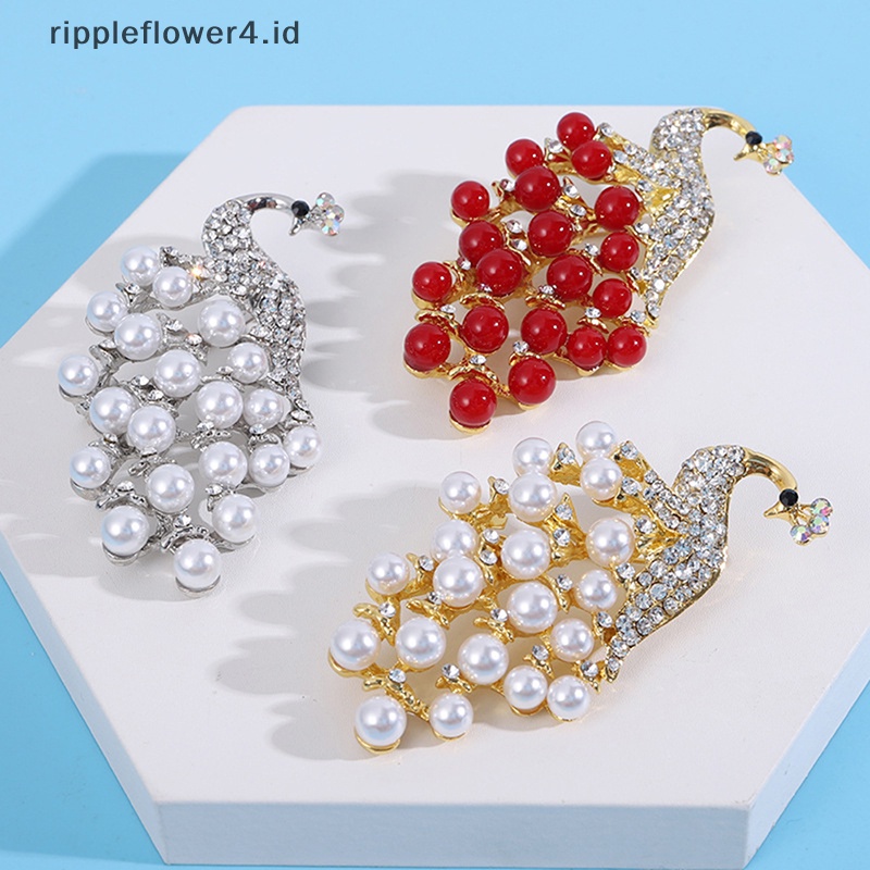 {rippleflower4.id} Bros Buket Merak Mutiara Elegan Hewan Kristal Berlian Imitasi Peacock Series Bros Halus Wanita Pernikahan Bridal Pesta Perhiasan~