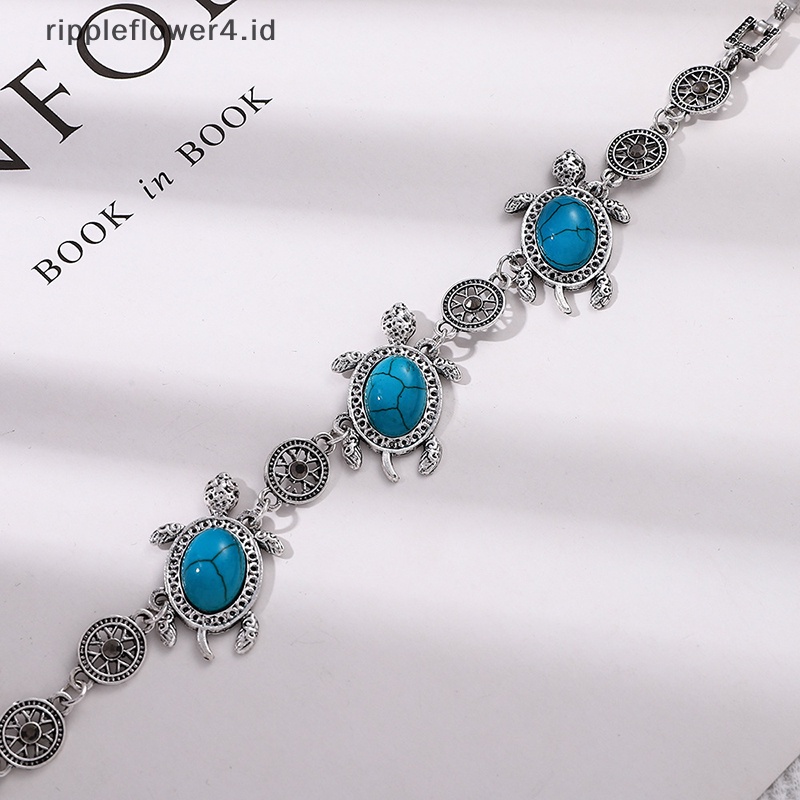 {rippleflower4.id} 3pcs /Set Fashion Turquoise Turtle Set Untuk Wanita Perhiasan Vintage Kalung Gelang Anting Set Pesta Pernikahan Hadiah Perhiasan~
