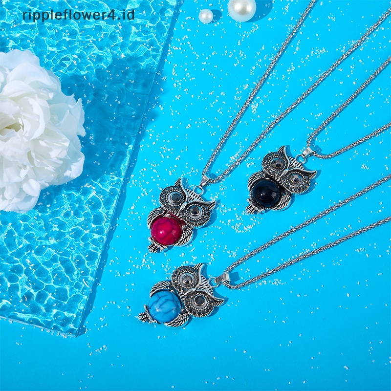 {rippleflower4.id} Set Perhiasan Gelang Anting Kalung Burung Hantu Vintage Perhiasan Hias Pirus Untuk Hadiah Ulang Tahun Wanita~