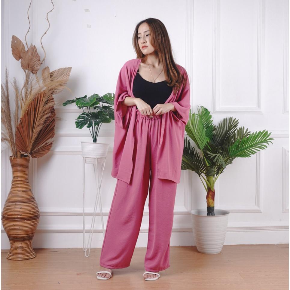 BEFAST - ZNF SETELAN KINA / ONE SET KIRA / Set Atasan Cardigan+Celana Kulot / Fashion kekinian Remaja ABG / Pakaian Casual Wanita / Oneset Polos Terlaris / Outfit Daily Wanita Remaja Hangout Trendy