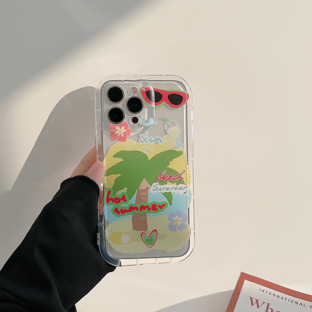 IPHONE Pantai Musim Panas Panas Panas Perlindungan Penuh Transparan Shockproof Soft Phone Case Cover Untuk Iphone11 12 13 14 PLUS PRO MAX