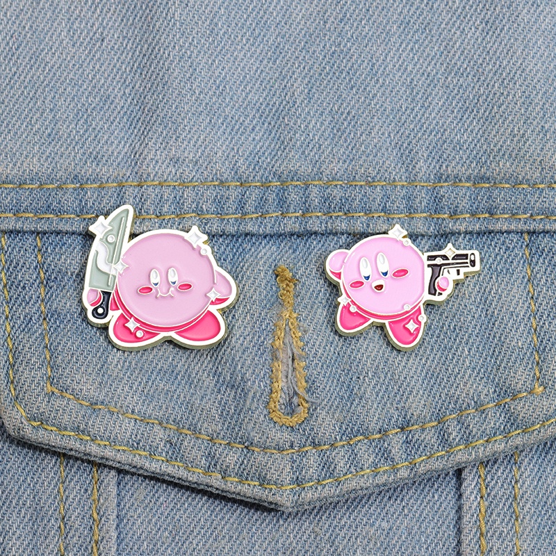 Bintang Kirby Bros Alloy Jepang Lapel Pin Lucu Anime Pasangan Lencana Kartun Tas Aksesoris