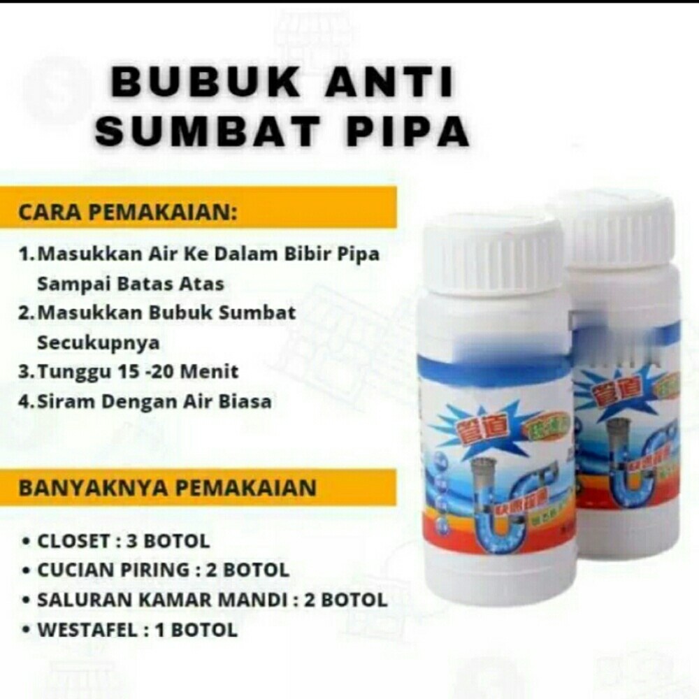 BOP BUBUK ANTI SUMBAT SERBUK MELANCARKAN SALURAN AIR PIPA WC WASTAFEL TERSUMBAT PELANCAR SUMBATAN SELANG DRAINASE ANTI TUMPAT ANTI SUMBAT ANTI MAMPET