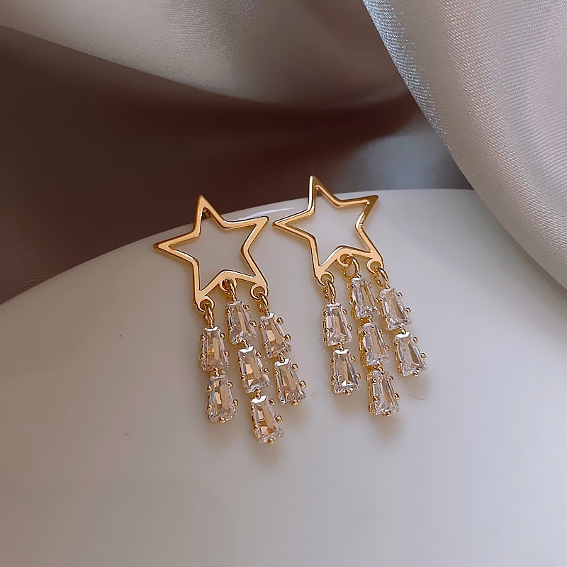 Star Vermiculite Liu Su Earrings Silver Needle Ear Dekorasi