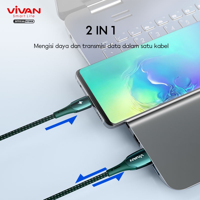 VIVAN Kabel Data Type-C VZC100S NEW 3A Smart Chip Automatic Power-Off QC3.0 100CM Garansi Resmi 1 Tahun