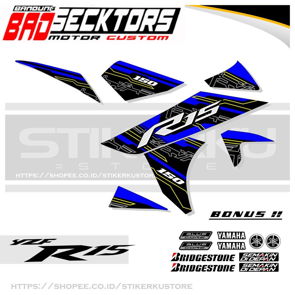 STRIPING YAMAHA R15 V2 / STRIPING YZF R15 V2 / GRAFIS SIMLPE / STIKER R15 V2 CUSTOM 15