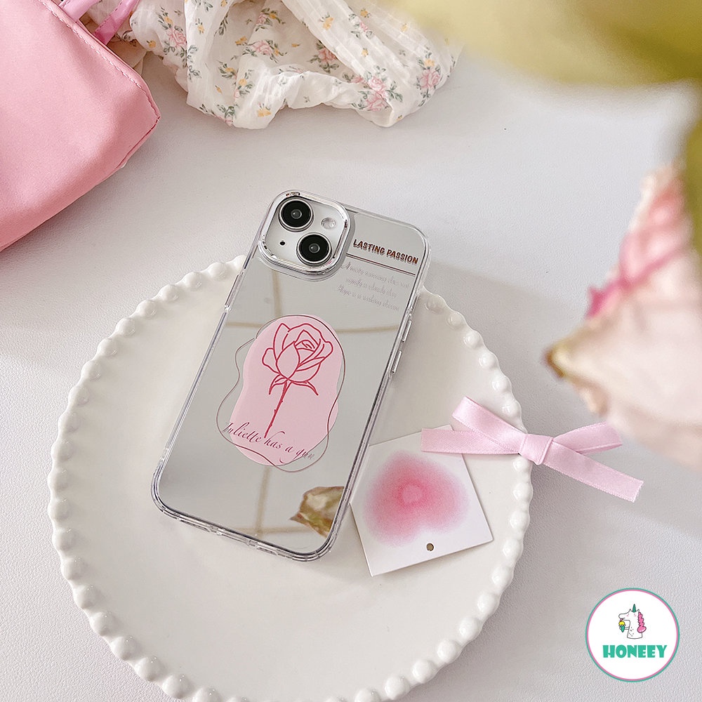 Sweet Pink Rose Makeup Mirror Phone Case Kompatibel Untuk iPhone 14 Pro 13 12 Pro Max11 Kreatif Shockproof Back Cover