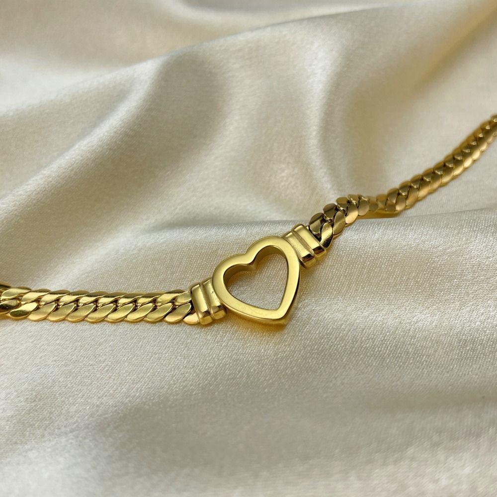 Lily Wanita Kalung Pacar Bahan Stainless Steel Gaya Kasual Rantai Hati