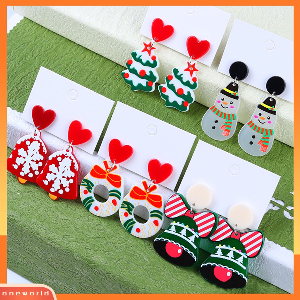 [WOD] 1pasang Anting Menjuntai Lonceng Natal Dress Up Wanita Warna Kontras Kartun Anting Menjuntai Untuk Xmas