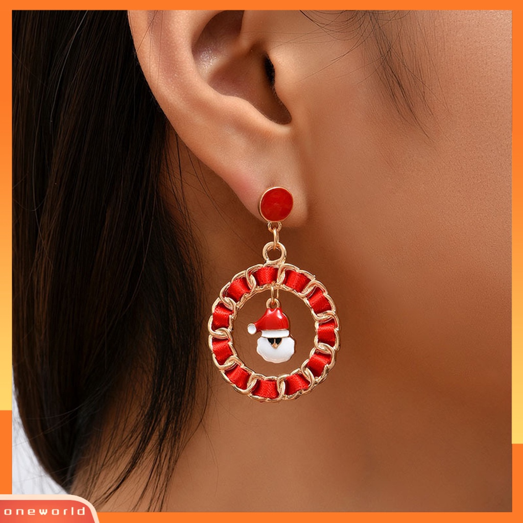 [WOD] 1pasang Menjuntai Anting Kartun Berlian Imitasi Mengkilap Tergabung Berkilau Dekorasi Festival Hadiah Natal Santa Claus Bell Xmas Pohon Liontin Stud Earrings Perhiasan Aksesoris