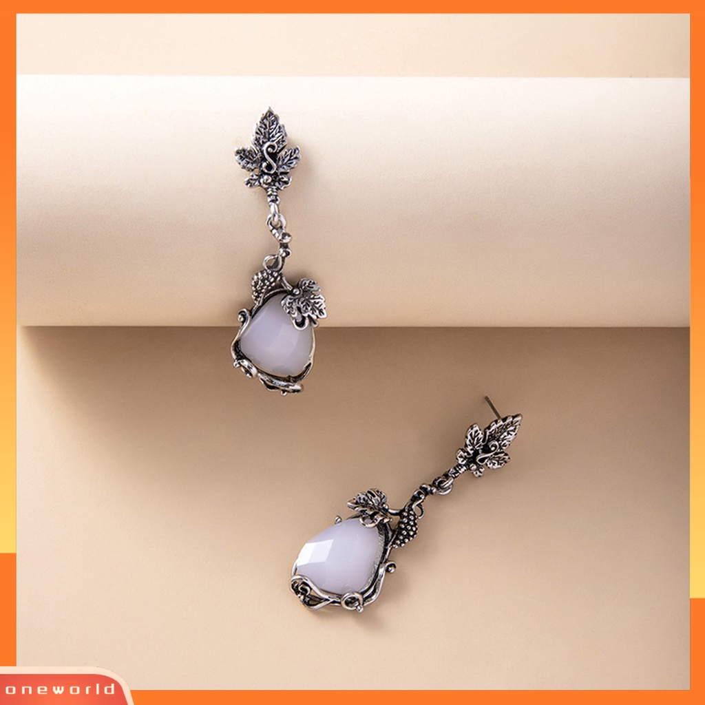 [WOD] 1pasang Ear Stud Nyaman Tidak Luntur Gaya Vintage Indah Sehari Hari Memakai Alloy White Opal Drop Earrings Untuk Perjamuan