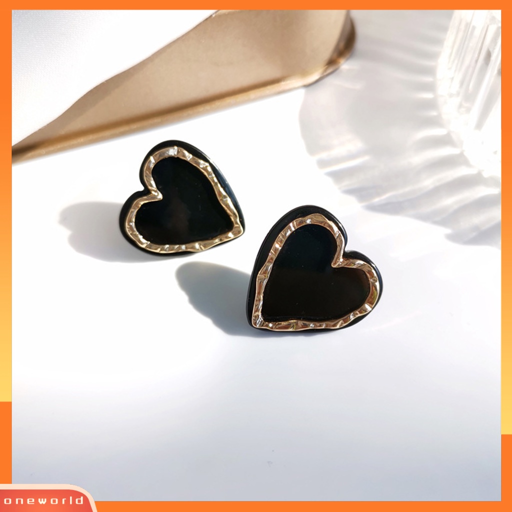 [WOD] 1pasang Indah Menawan Wanita Anting Hadiah Enamel Bentuk Hati Stud Earrings Perhiasan Aksesori