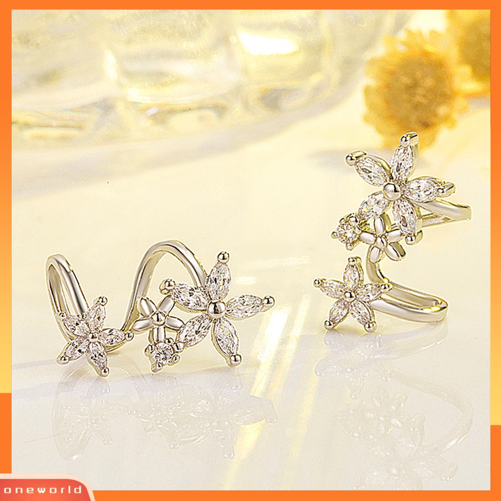 [WOD] 1pasang Anting Wanita Bentuk Bunga Arc Perhiasan Sparkling Cubic Zirconia Stud Earrings Untuk Pernikahan