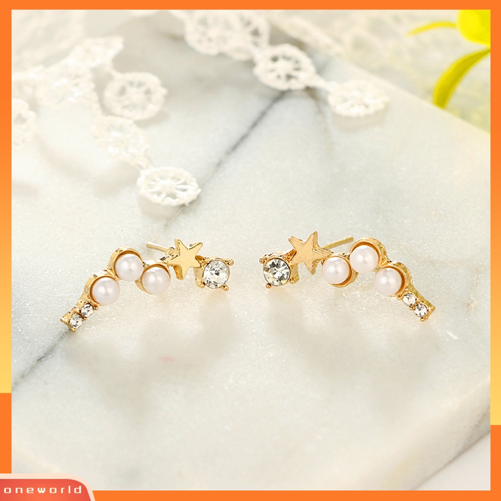 [WOD] Wanita Fashion Bintang Mutiara Imitasi Berlian Imitasi Ear Stud Climber Earrings Perhiasan Hadiah