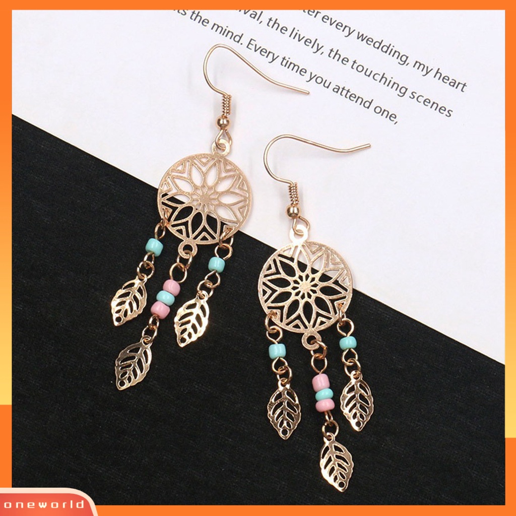 [WOD] 1pasang Anting Wanita Bentuk Daun Rumbai Manik-Manik Anting Kait Lady Tahan Lama Untuk Hadiah
