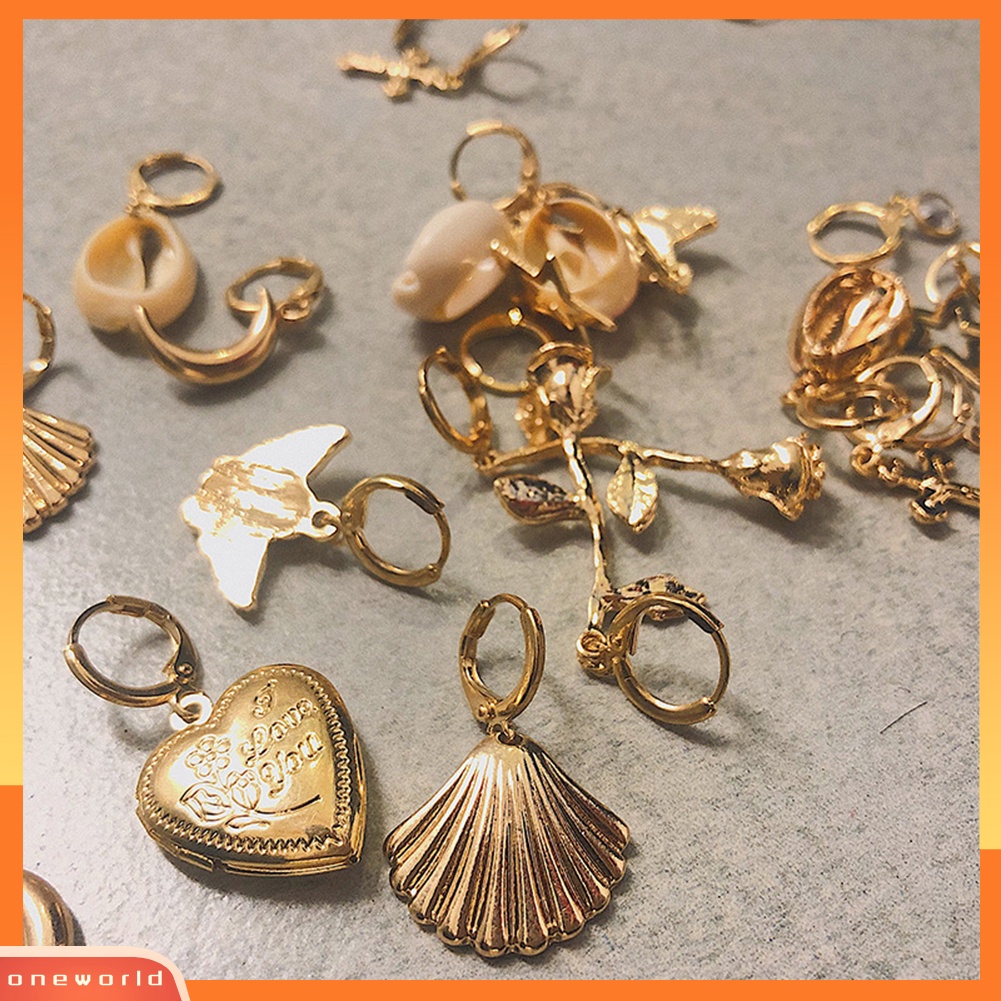 [WOD] Wanita Mawar Bintang Keong Bulan Shell Cross Cupid Menjuntai Anting Hoop Perhiasan Hadiah