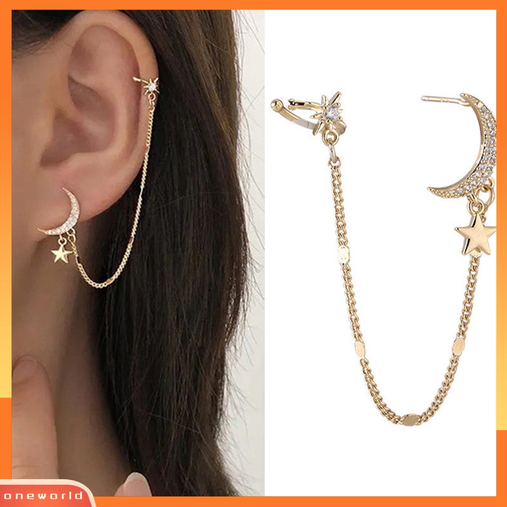 [WOD] 1pc Anting Pejantan Bentuk Bulan Berlian Imitasi Mengkilap Hias Semua Pertandingan Lady Clip Earrings Aksesori Wanita