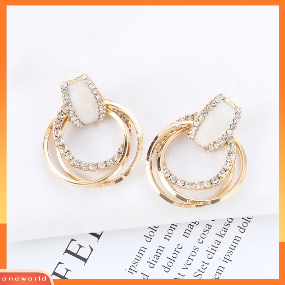[WOD] Glitter Multilayer Lingkaran Berlian Imitasi Hias Menjuntai Stud Anting Wanita Perhiasan