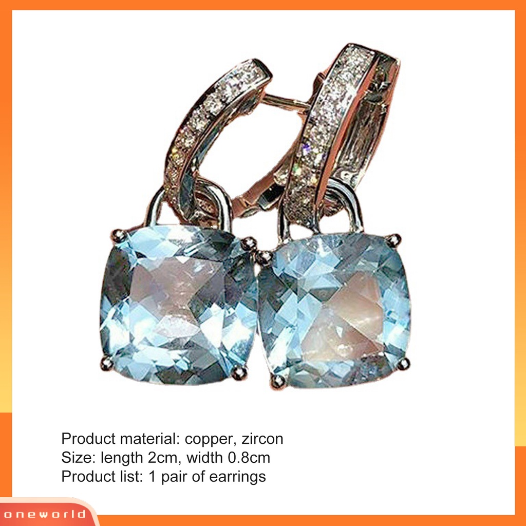 [WOD] 1pasang Wanita Stud Earrings Square Pendant Cubic Zirconia Perhiasan Berlian Imitasi Bersinar Anting Untuk Pakaian Sehari-Hari