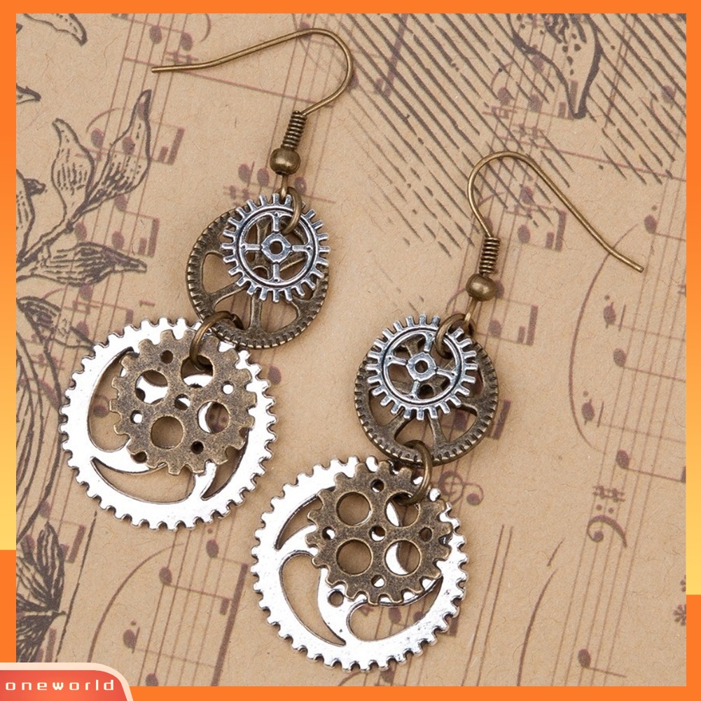 [WOD] Steampunk Antik Wanita Gear Liontin Menjuntai Kait Panjang Anting Club Perhiasan