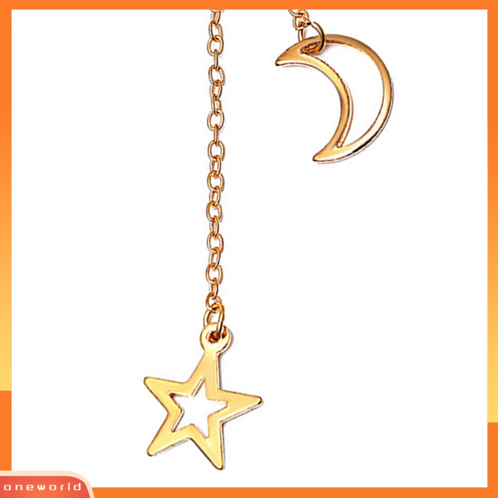 [WOD] 1pc Wanita Klip Anting Warna Solid Stainless Gaya Hip Hop Bentuk Bulan Panjang Rumbai Tulang Rawan Earrings Jewelry