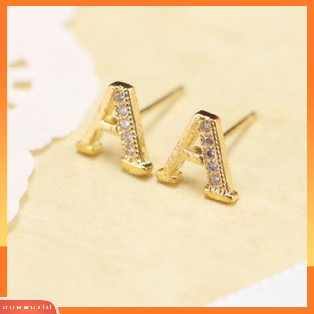 [WOD] Fashion Wanita Berlian Imitasi Bertatahkan Huruf Inggris Ear Stud Earrings Perhiasan Hadiah