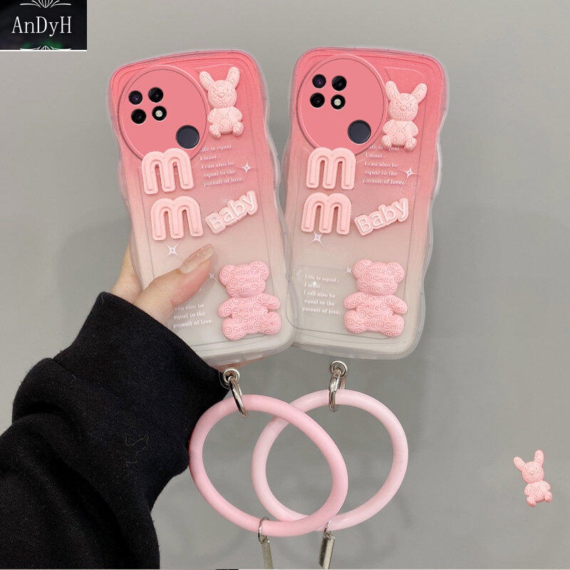 Andyh Desain Baru Untuk OPPO Realme C21 Case 3D Lucu Bear+ Gelang Warna Solid Fashion Premium Gradien Lembut Casing Ponsel Silikon Shockproof Casing Pelindung Penutup Belakang