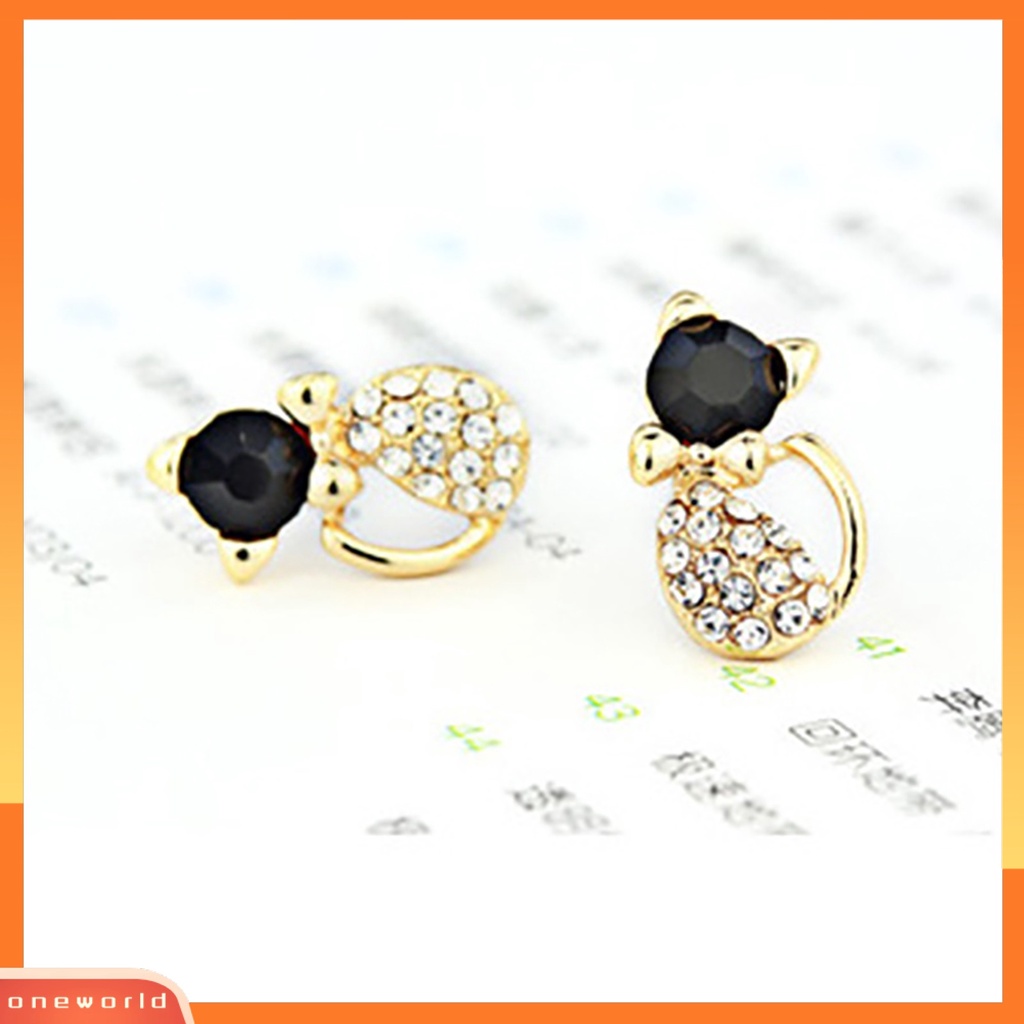 [WOD] 1pasang Wanita Lucu Bentuk Kucing Berlian Imitasi Stud Earrings Ear Studs Jewelry Charm Untuk Pesta Club