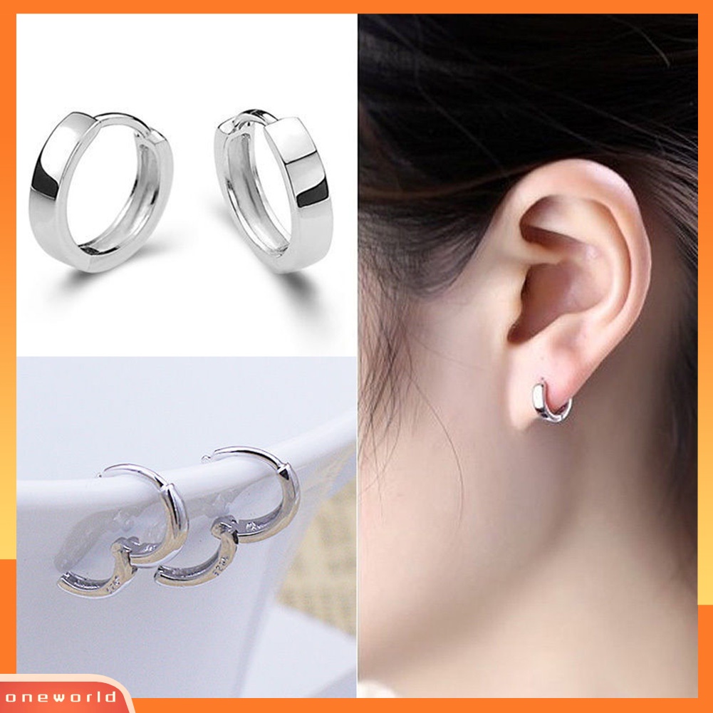 [WOD] Fashion Pria Wanita Perak Berlapis Halus Bulat Hoop Huggie Earrings Perhiasan Hadiah