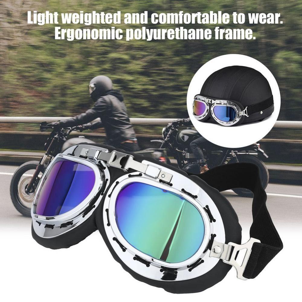 Needway Kacamata Motor UV Sandproof Steampunk Vintage Sepeda Kacamata Gafas Ksatria Peralatan Angin Kacamata Helm Pilot Kacamata Hitam Angin Cermin Kaca Mata