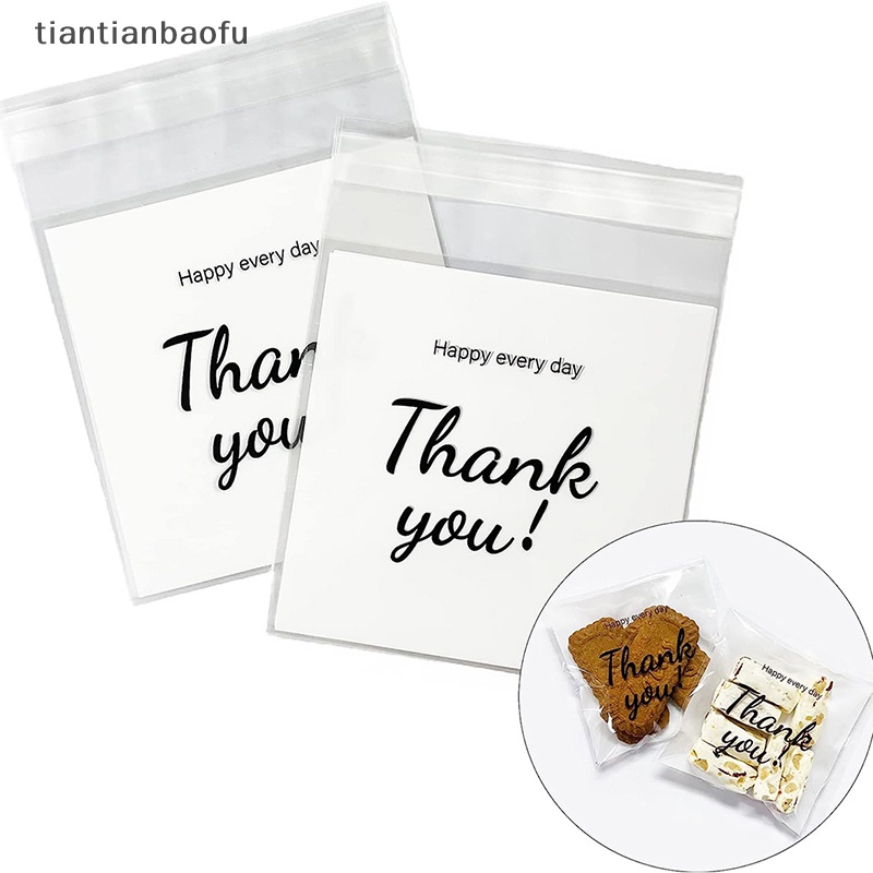 [tiantianbaofu] 100 Pcs/Pack Thank You Clear Bags Self Adhesive Permen Cookie Bakery Pastry Bags Butik