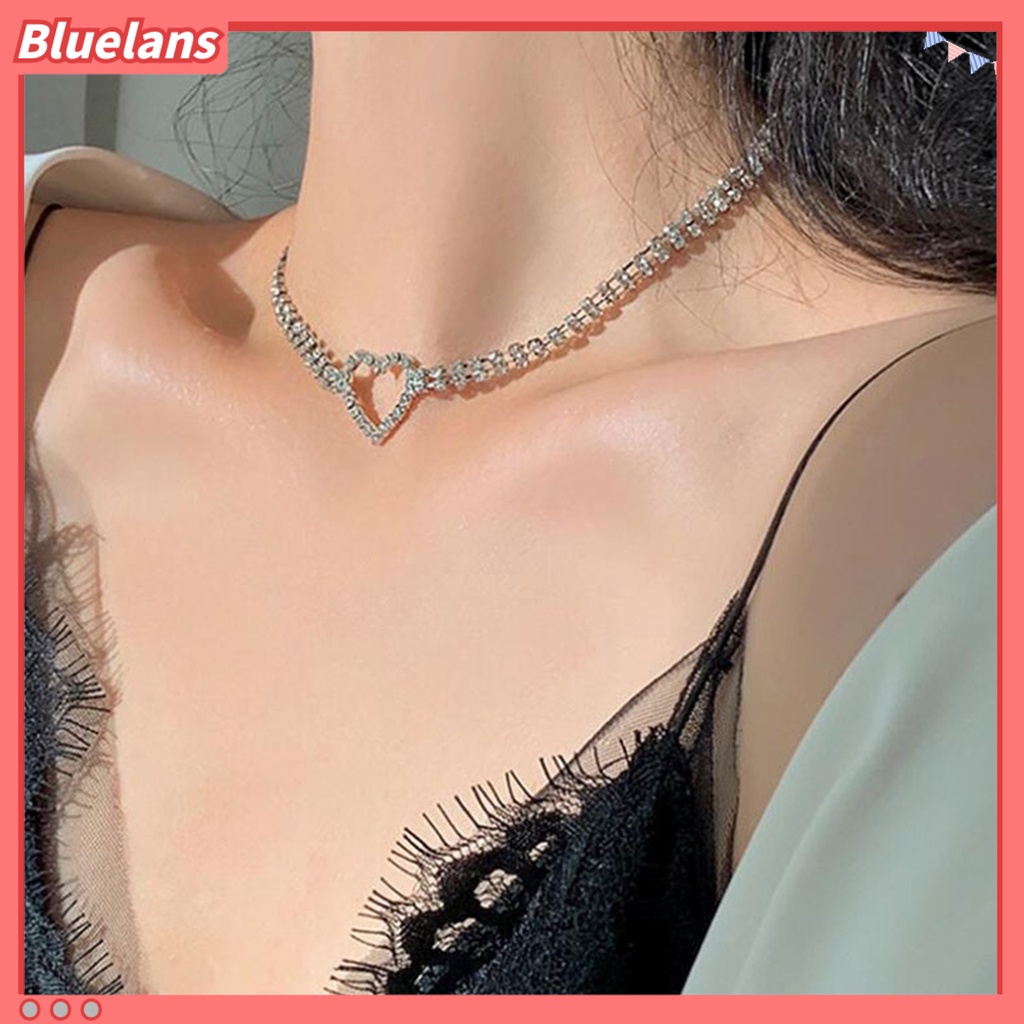 [BLS] Rantai Klavikula Elegan Jantung Pesona Geometris Berkilau Adjustable Hias Hadiah Wanita Penuh Berlian Imitasi Choker Kalung Perhiasan Untuk Perjamuan